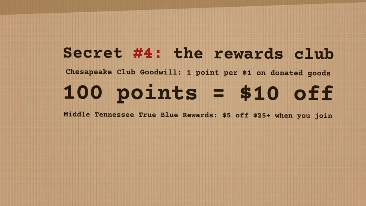 Card: Club Goodwill, 100 points = $10 off; True Blue Rewards, $5 off $25 when you join