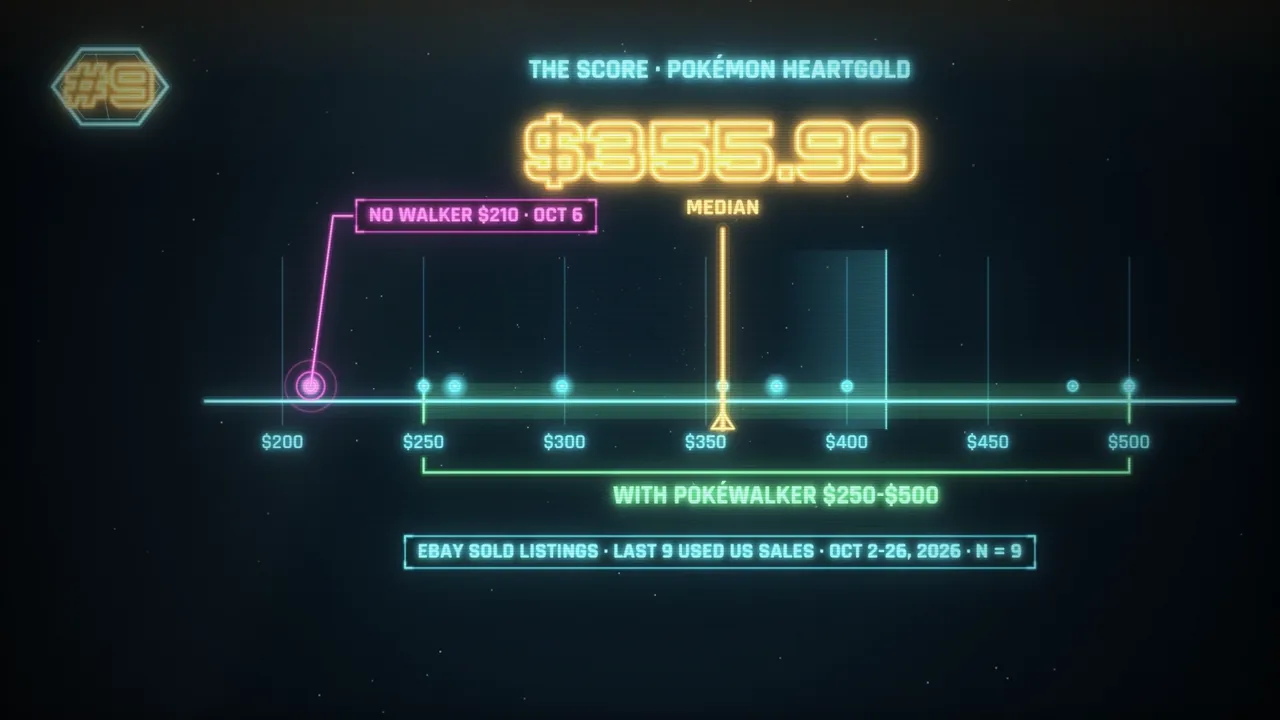 HeartGold's sold prices: median $355.99, with Pokewalker $250-$500, no walker $210 on Oct 6
