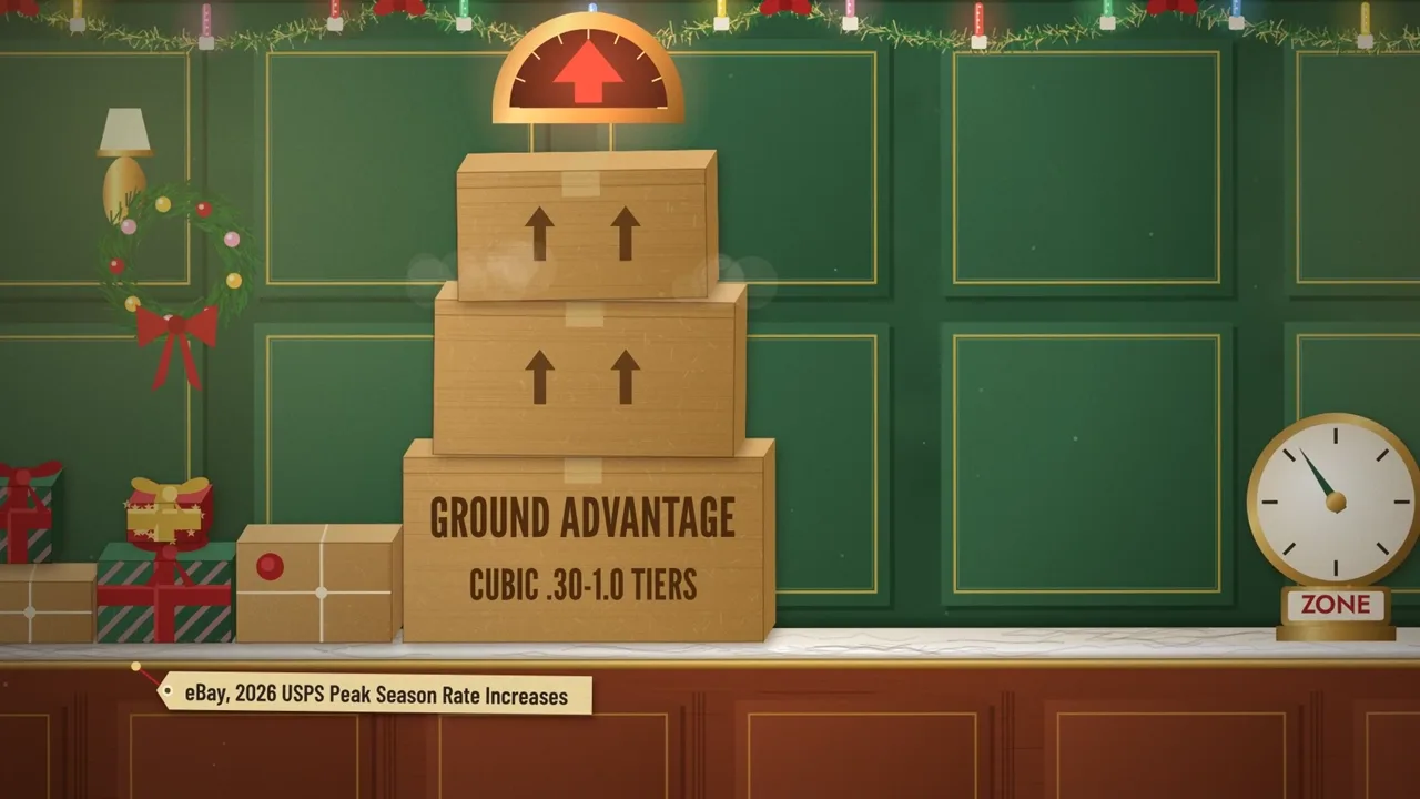 A stack of Ground Advantage boxes labeled cubic .30-1.0 tiers with an up arrow